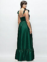 Alt View 3 Thumbnail - Hunter Green Satin Corset Maxi Dress with Ruffle Straps & Skirt