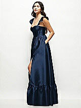 Side View Thumbnail - Midnight Navy Satin Corset Maxi Dress with Ruffle Straps & Skirt
