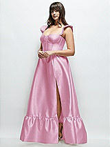 Alt View 2 Thumbnail - Powder Pink Satin Corset Maxi Dress with Ruffle Straps & Skirt