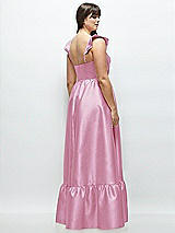Alt View 3 Thumbnail - Powder Pink Satin Corset Maxi Dress with Ruffle Straps & Skirt