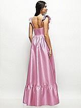Rear View Thumbnail - Powder Pink Satin Corset Maxi Dress with Ruffle Straps & Skirt