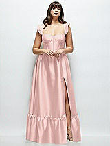 Alt View 1 Thumbnail - Rose - PANTONE Rose Quartz Satin Corset Maxi Dress with Ruffle Straps & Skirt