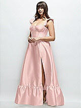 Alt View 2 Thumbnail - Rose - PANTONE Rose Quartz Satin Corset Maxi Dress with Ruffle Straps & Skirt
