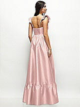 Rear View Thumbnail - Rose - PANTONE Rose Quartz Satin Corset Maxi Dress with Ruffle Straps & Skirt