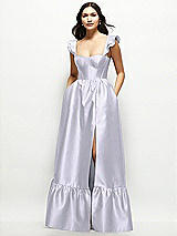 Front View Thumbnail - Silver Dove Satin Corset Maxi Dress with Ruffle Straps & Skirt