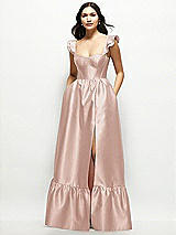 Front View Thumbnail - Toasted Sugar Satin Corset Maxi Dress with Ruffle Straps & Skirt