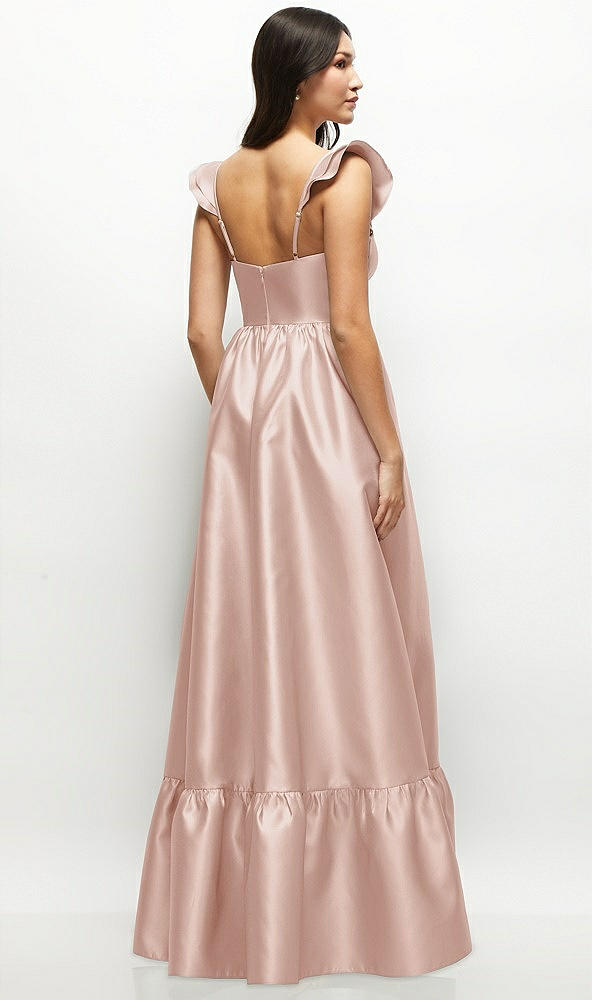 Back View - Toasted Sugar Satin Corset Maxi Dress with Ruffle Straps & Skirt