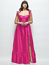 Alt View 1 Thumbnail - Think Pink Satin Corset Maxi Dress with Ruffle Straps & Skirt