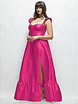 Alt View 2 Thumbnail - Think Pink Satin Corset Maxi Dress with Ruffle Straps & Skirt
