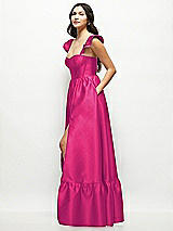 Side View Thumbnail - Think Pink Satin Corset Maxi Dress with Ruffle Straps & Skirt