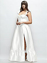 Alt View 2 Thumbnail - White Satin Corset Maxi Dress with Ruffle Straps & Skirt
