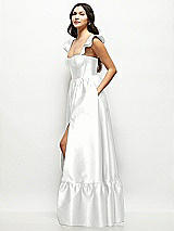 Side View Thumbnail - White Satin Corset Maxi Dress with Ruffle Straps & Skirt