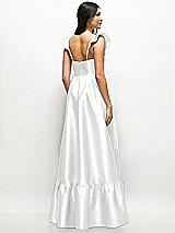 Rear View Thumbnail - White Satin Corset Maxi Dress with Ruffle Straps & Skirt