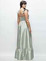 Alt View 3 Thumbnail - Willow Green Satin Corset Maxi Dress with Ruffle Straps & Skirt