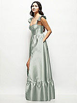Side View Thumbnail - Willow Green Satin Corset Maxi Dress with Ruffle Straps & Skirt