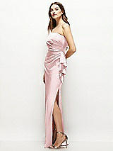 Alt View 2 Thumbnail - Ballet Pink Strapless Draped Skirt Satin Maxi Dress with Cascade Ruffle