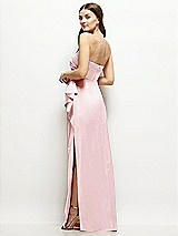 Alt View 3 Thumbnail - Ballet Pink Strapless Draped Skirt Satin Maxi Dress with Cascade Ruffle