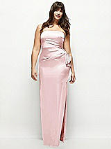 Front View Thumbnail - Ballet Pink Strapless Draped Skirt Satin Maxi Dress with Cascade Ruffle