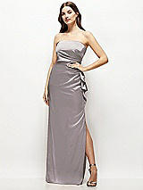 Alt View 1 Thumbnail - Cashmere Gray Strapless Draped Skirt Satin Maxi Dress with Cascade Ruffle