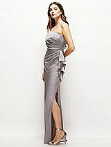 Alt View 2 Thumbnail - Cashmere Gray Strapless Draped Skirt Satin Maxi Dress with Cascade Ruffle