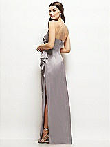 Alt View 3 Thumbnail - Cashmere Gray Strapless Draped Skirt Satin Maxi Dress with Cascade Ruffle