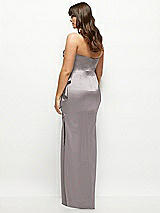 Rear View Thumbnail - Cashmere Gray Strapless Draped Skirt Satin Maxi Dress with Cascade Ruffle