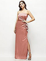 Alt View 1 Thumbnail - Desert Rose Strapless Draped Skirt Satin Maxi Dress with Cascade Ruffle