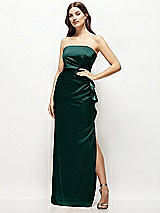 Alt View 1 Thumbnail - Evergreen Strapless Draped Skirt Satin Maxi Dress with Cascade Ruffle