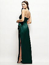 Alt View 3 Thumbnail - Evergreen Strapless Draped Skirt Satin Maxi Dress with Cascade Ruffle