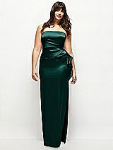 Front View Thumbnail - Evergreen Strapless Draped Skirt Satin Maxi Dress with Cascade Ruffle