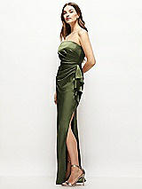 Alt View 2 Thumbnail - Olive Green Strapless Draped Skirt Satin Maxi Dress with Cascade Ruffle
