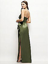 Alt View 3 Thumbnail - Olive Green Strapless Draped Skirt Satin Maxi Dress with Cascade Ruffle