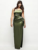 Front View Thumbnail - Olive Green Strapless Draped Skirt Satin Maxi Dress with Cascade Ruffle