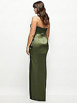 Rear View Thumbnail - Olive Green Strapless Draped Skirt Satin Maxi Dress with Cascade Ruffle