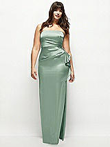 Front View Thumbnail - Seagrass Strapless Draped Skirt Satin Maxi Dress with Cascade Ruffle