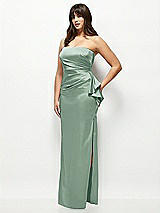 Side View Thumbnail - Seagrass Strapless Draped Skirt Satin Maxi Dress with Cascade Ruffle