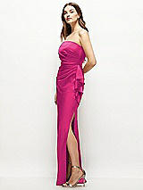 Alt View 2 Thumbnail - Think Pink Strapless Draped Skirt Satin Maxi Dress with Cascade Ruffle