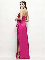 Alt View 3 Thumbnail - Think Pink Strapless Draped Skirt Satin Maxi Dress with Cascade Ruffle