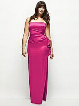 Front View Thumbnail - Think Pink Strapless Draped Skirt Satin Maxi Dress with Cascade Ruffle