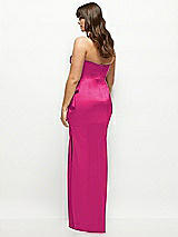 Rear View Thumbnail - Think Pink Strapless Draped Skirt Satin Maxi Dress with Cascade Ruffle