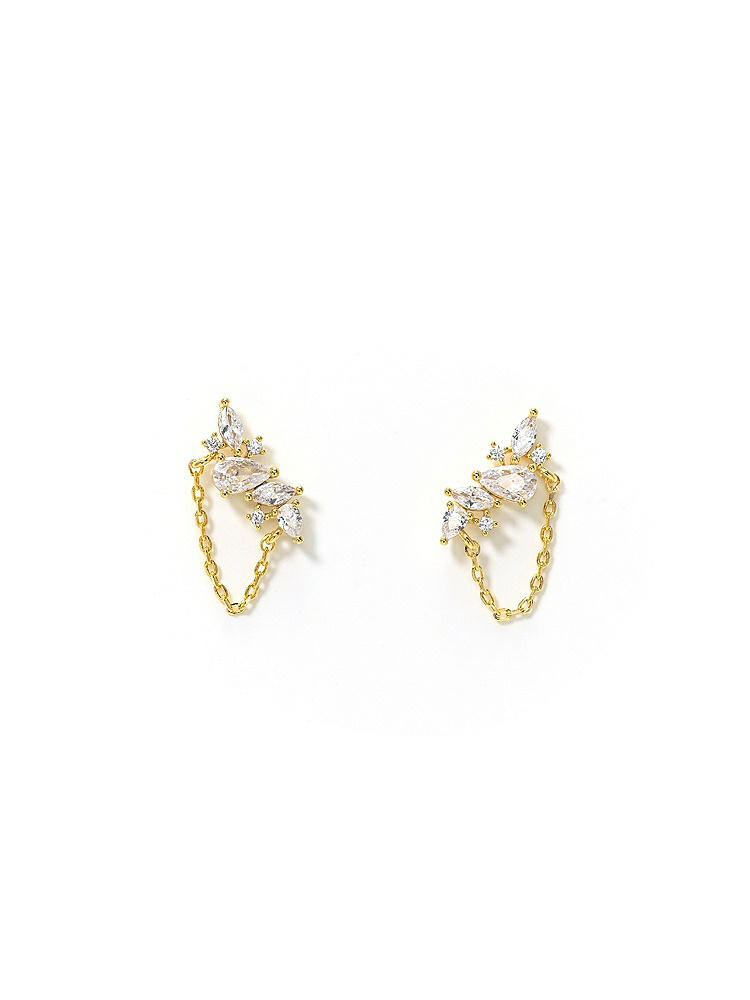 Front View - Gold Cubic Zirconia Gold Climber Earrings with Chain Detail