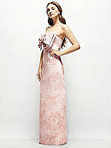 Alt View 3 Thumbnail - Bow And Blossom Print Strapless Floral Satin Column Maxi Dress with Oversized Bow