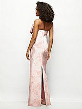 Rear View Thumbnail - Bow And Blossom Print Strapless Floral Satin Column Maxi Dress with Oversized Bow