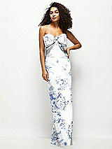 Front View Thumbnail - Cottage Rose Larkspur Strapless Floral Satin Column Maxi Dress with Oversized Bow