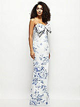 Side View Thumbnail - Cottage Rose Larkspur Strapless Floral Satin Column Maxi Dress with Oversized Bow