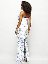 Rear View Thumbnail - Cottage Rose Larkspur Strapless Floral Satin Column Maxi Dress with Oversized Bow