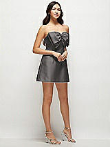 Side View Thumbnail - Caviar Gray Strapless Bell Skirt Satin Mini Dress with Oversized Bow