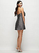 Rear View Thumbnail - Caviar Gray Strapless Bell Skirt Satin Mini Dress with Oversized Bow