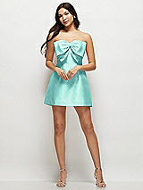 Front View Thumbnail - Coastal Strapless Bell Skirt Satin Mini Dress with Oversized Bow