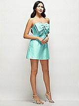 Side View Thumbnail - Coastal Strapless Bell Skirt Satin Mini Dress with Oversized Bow